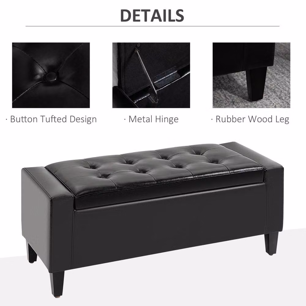 STILVORA Black Synthetic Leather Storage Ottoman Bench with Lift-Up Lid – 4