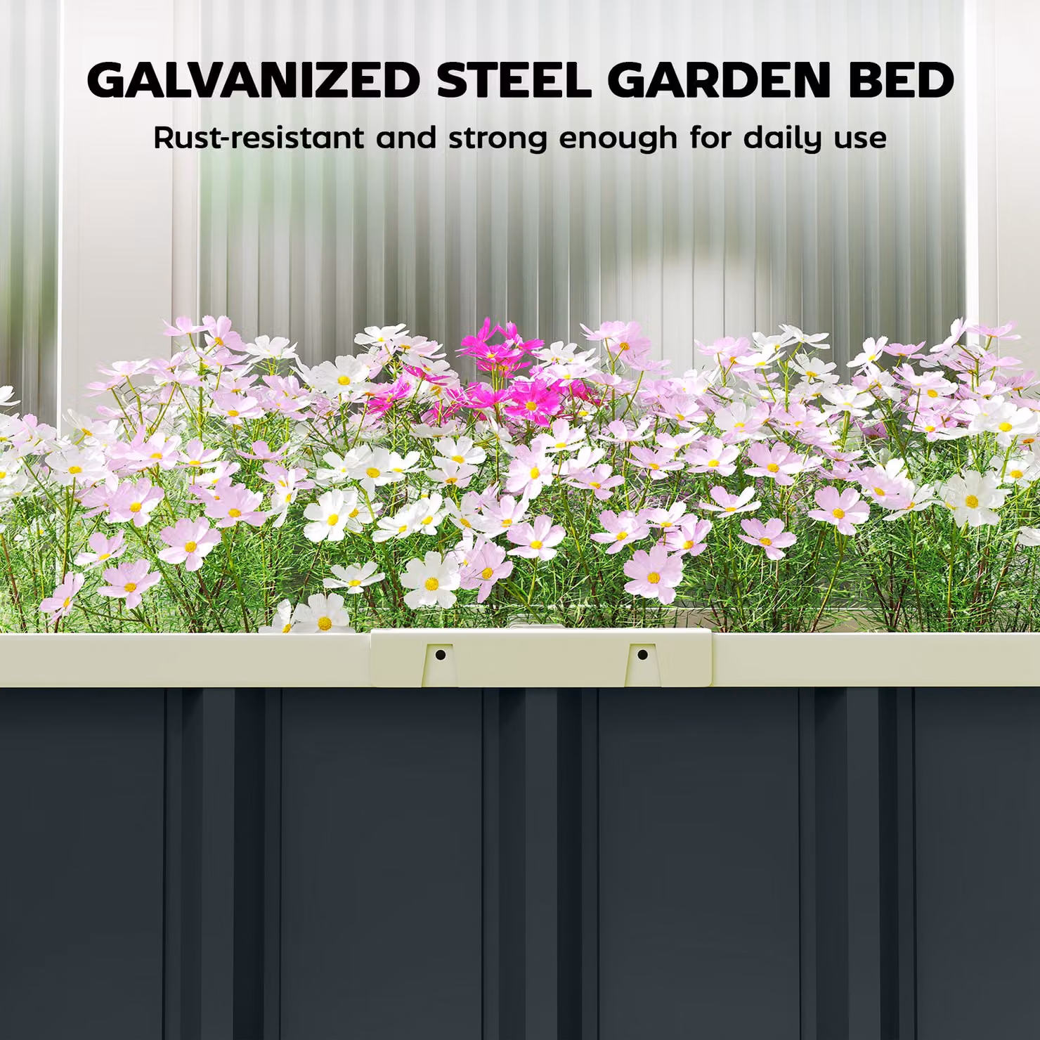 Outsunny Galvanised Steel Raised Garden Bed in Dark Grey, W: 152.4 cm, D: 60.96 cm, H: 30.48 cm – 6