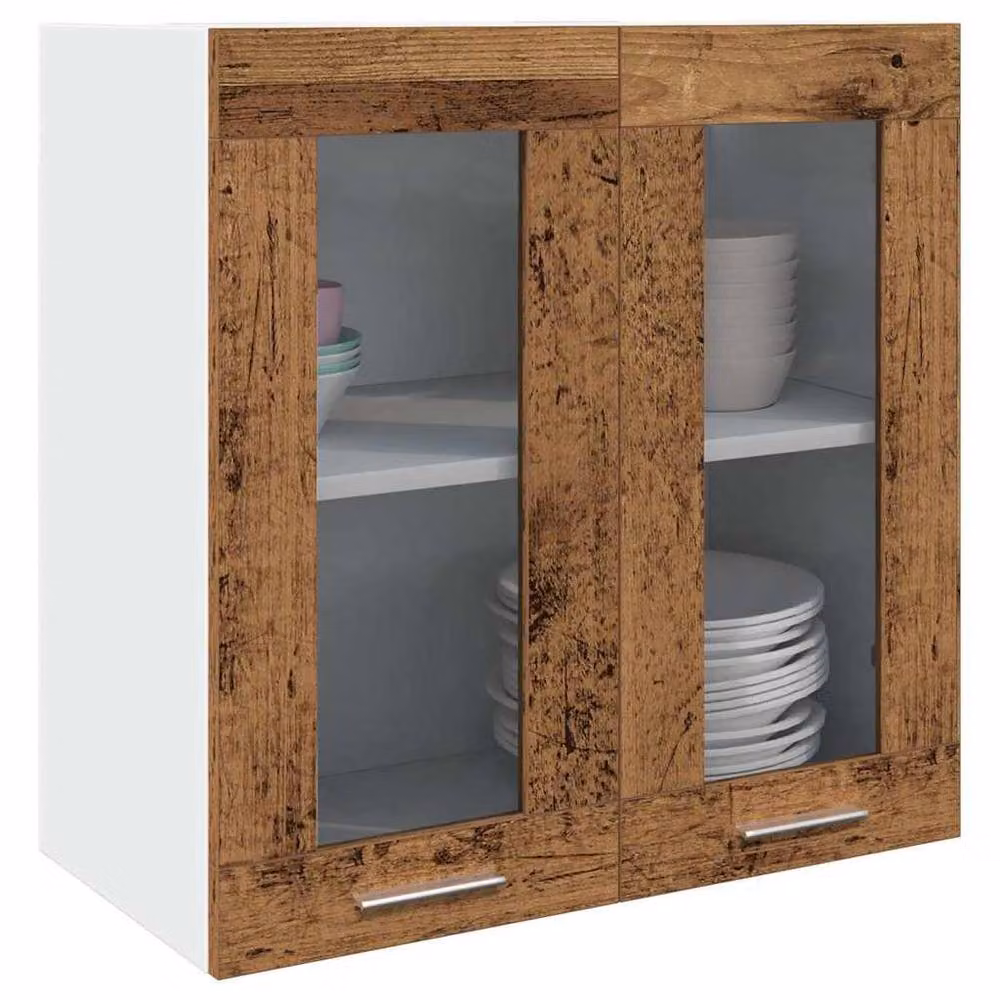 Berkfield Home Kitchen Wall Cabinet with Glass Doors in Brown Old Wood, W/D/H: 60 x 31 x 60 cm – 2