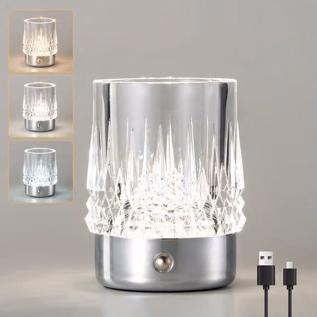 Harper Living Small Cylinder Rechargeable LED Table Lamp in Chrome