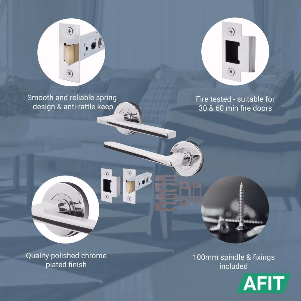 AFIT Polished Chrome Fire Door Handle Latch Set in Silver, Aluminium, W/D/H: 15.0 x 3.0 x 150 mm – 2