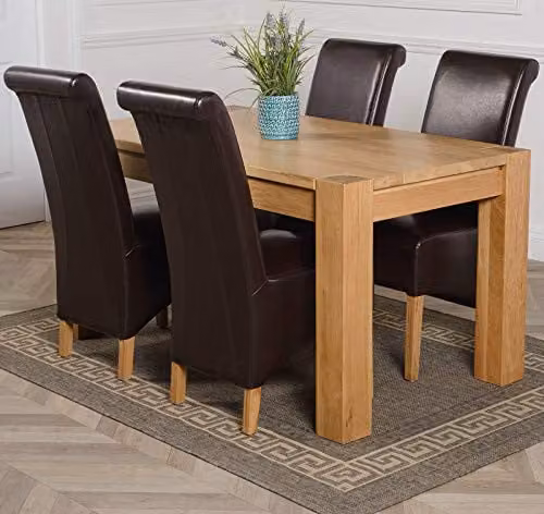 Thats Furniture Kuba Oak Dining Table and 4 Montana Brown Leather Chairs Set, W: 150 cm, D: 85 cm, H: 78 cm – 1