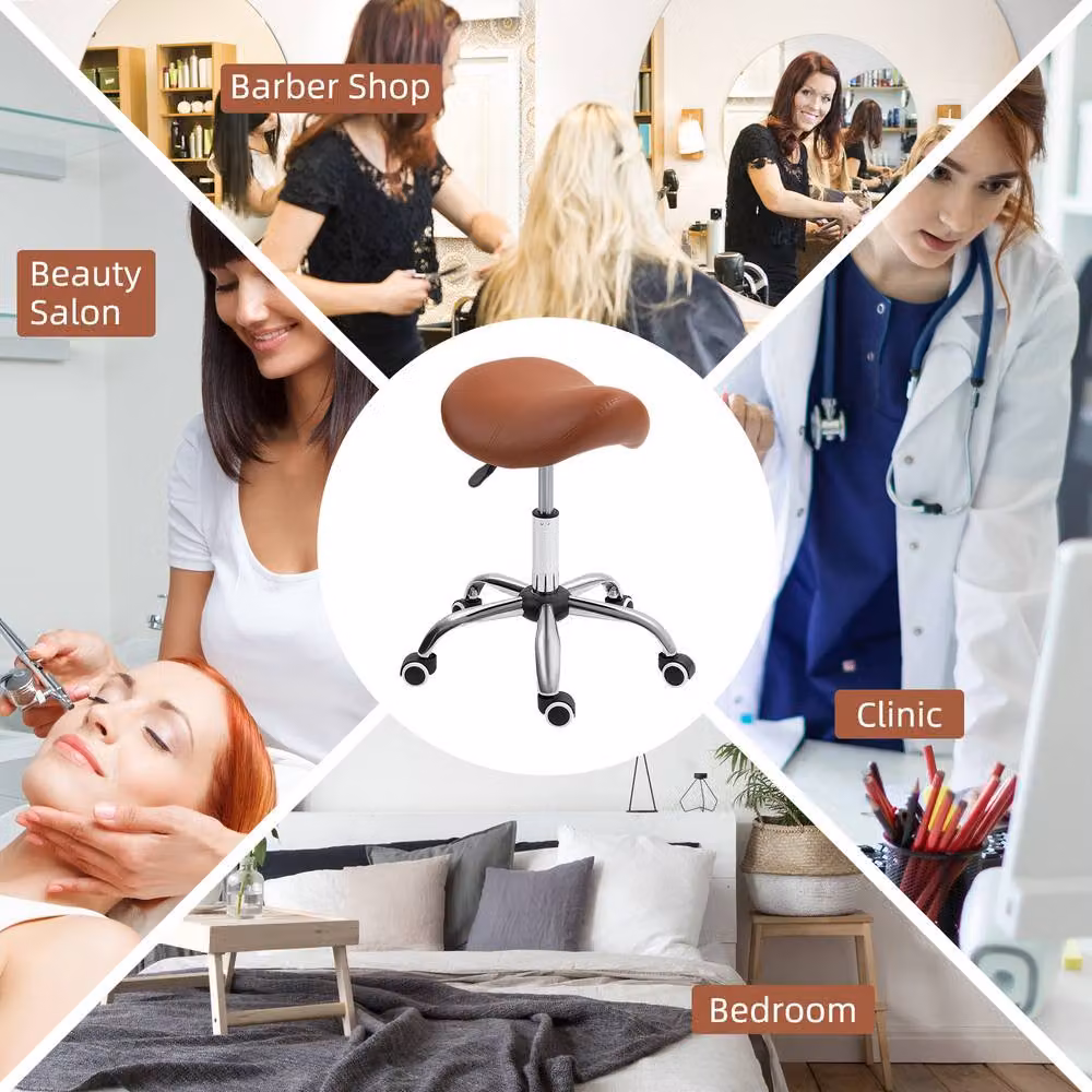 STILVORA Height Adjustable Salon Stool with Castors in Brown – 3