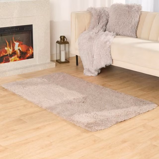 Sienna Hygge Shaggy Fluffy Rectangular Floor Mat in Beige and Brown, Width: 160 cm