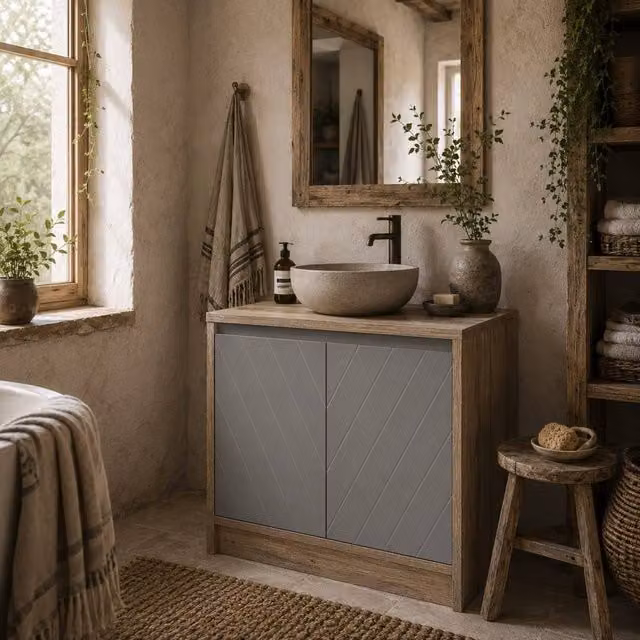 Wyld Haus Movese Freestanding Under Sink Bathroom Storage Cupboard in Grey and Oak – 1
