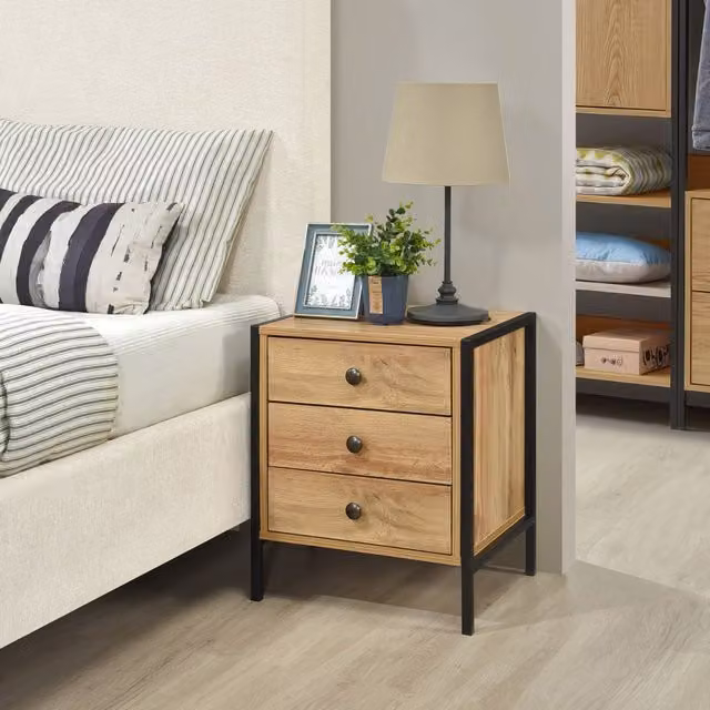 Swish Furniture Alva 3 Drawer Bedside Table in Oak and Brown
