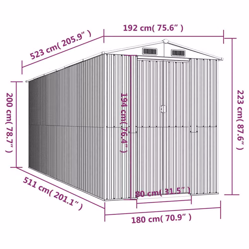 Berkfield Anthracite and Black Galvanised Steel Gable Garden Shed, W/D/H: 192 x 523 x 223 cm – 5