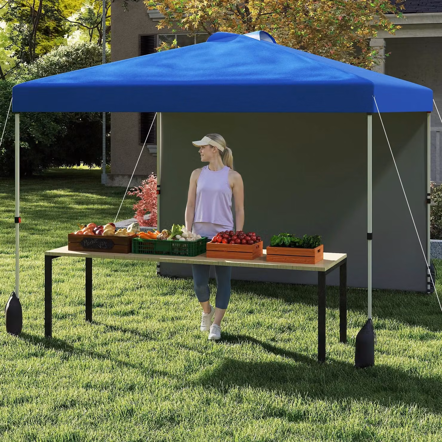Costway Pop up Canopy Tent with 1 Sidewall and Wheeled Bag, Blue, W: 300 cm x D: 300 cm x H: 266 cm – 3