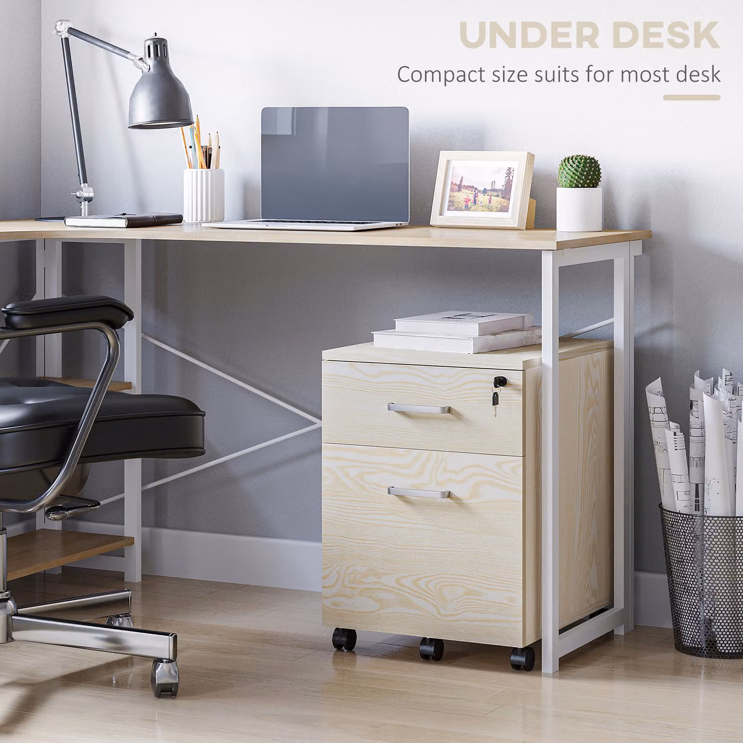 Vinsetto 2-Drawer Locking Rolling Office Filing Cabinet in Oak Brown – 3