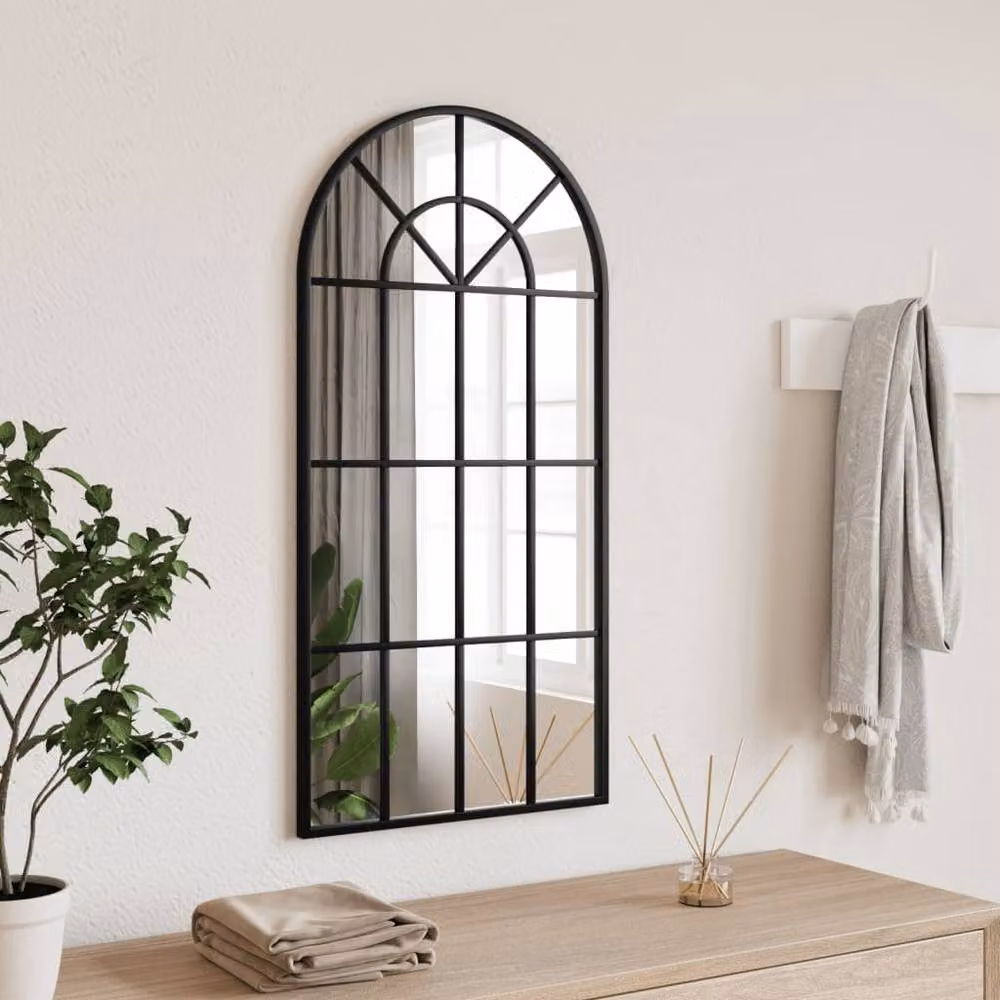Berkfield Home Black Metal Arch Wall Mirror W: 40 cm, H: 80 cm – 2