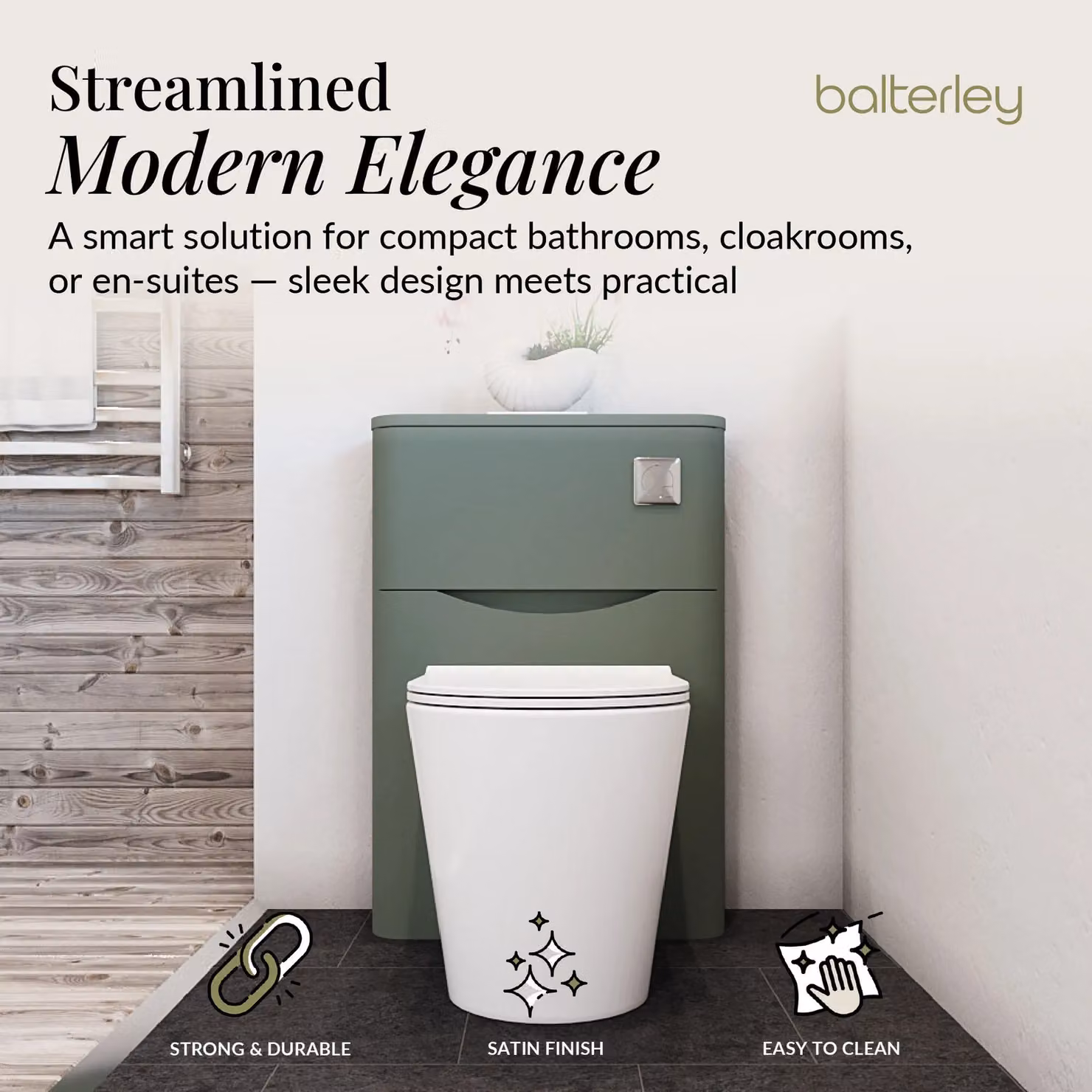 Balterley Modern Matt Green Concealed Cistern Bathroom Floor Toilet Unit, Width: 55 cm – 2