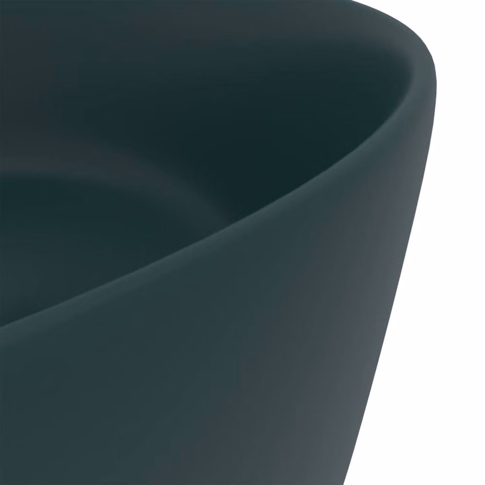 Berkfield Home Luxury Round Ceramic Countertop Wash Basin in Matt Dark Green, Diameter: 40 cm, Height: 15 cm – 4