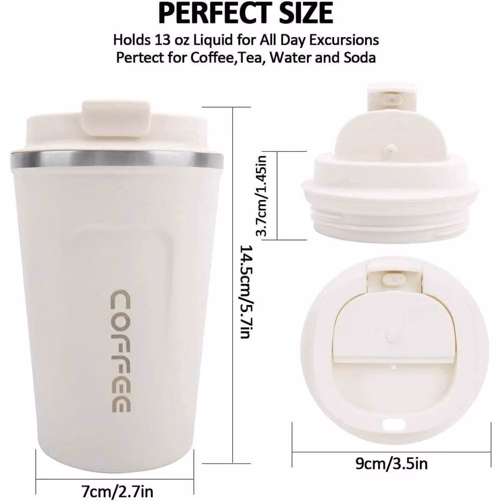 Pawnora White Double Walled Insulated Stainless Steel Coffee Mug, 380 ml – 2