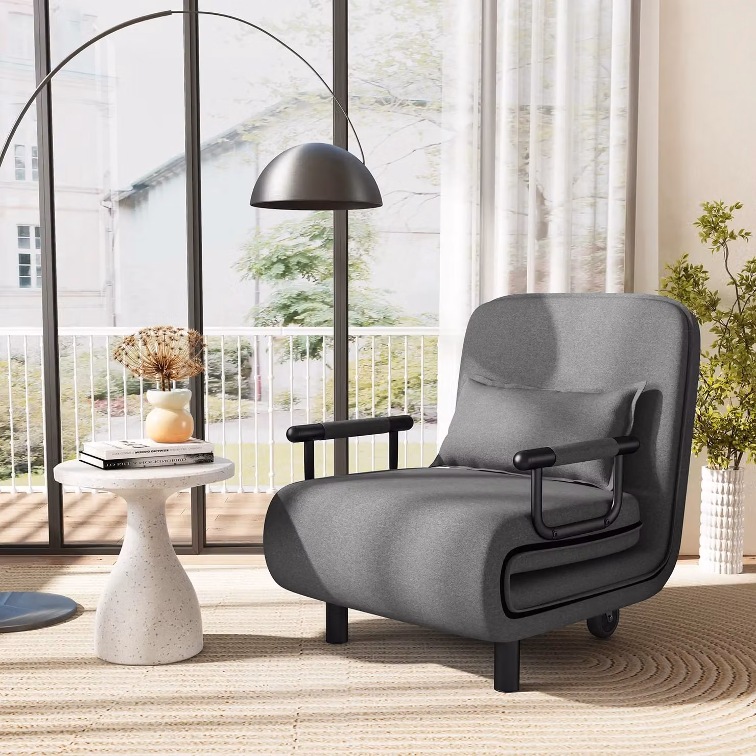 Costway 3-in-1 Convertible Sofa Bed Sleeper Chair with Lumbar Pillow in Dark Grey – 3