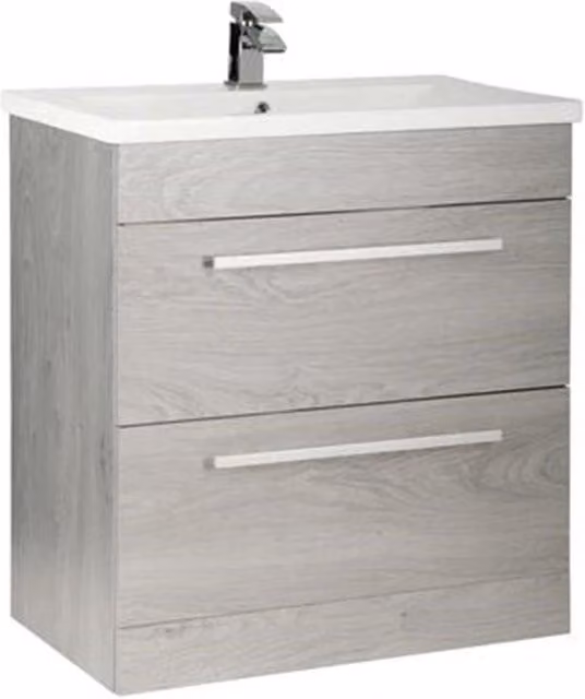 Clifton Silver Oak 2 Drawer Standing Unit with Ceramic Basin, Light Grey, W: 80 cm, H: 85.5 cm, D: 45 cm