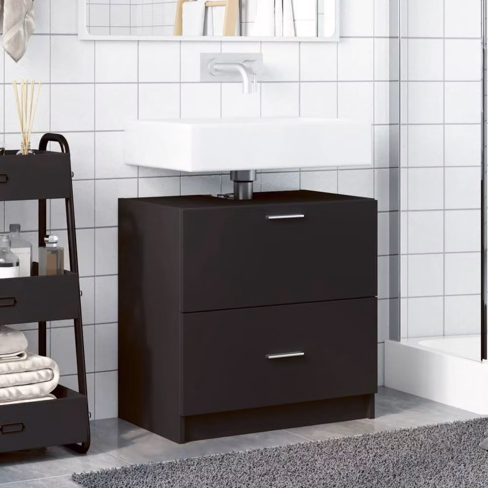Berkfield Home Black Modern Sink Cabinet in Matt MDF, W/D/H: 59 x 37 x 59 cm – 2