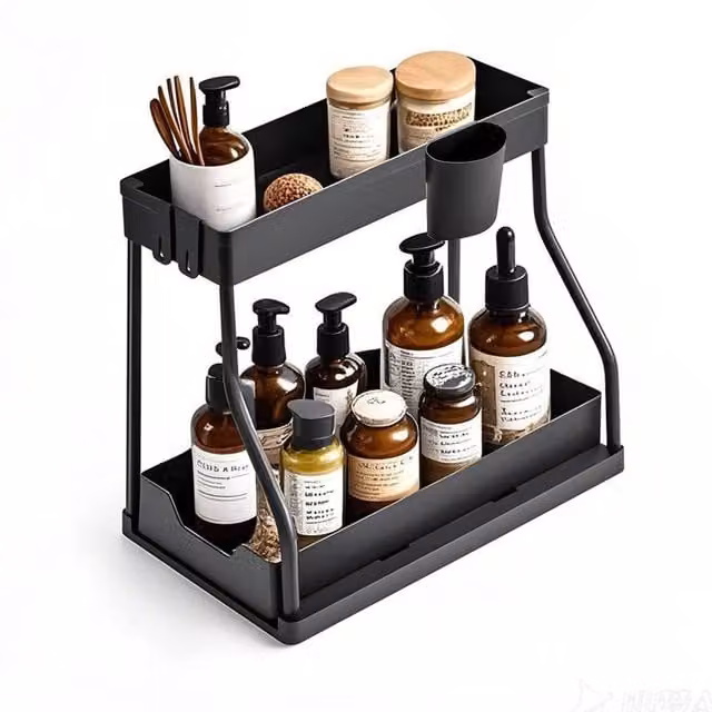 Kelvenix 2 Tier Pull Out Space Saving Kitchen Basket in Black