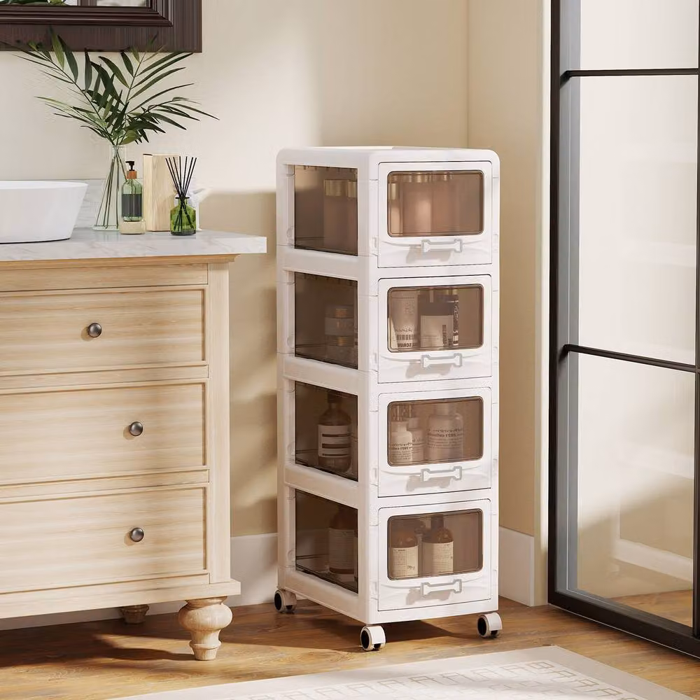 Costway 4-Tier Plastic Drawer Storage Organizer Rolling Utility Cart in White – 3