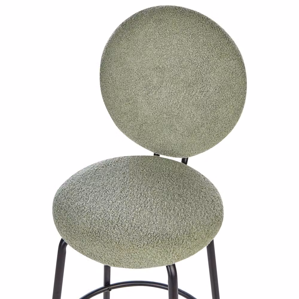 Wyld and Coco Set of 2 Light Green Boucle Armless Bar Stools with Matte Black Steel Legs – 3