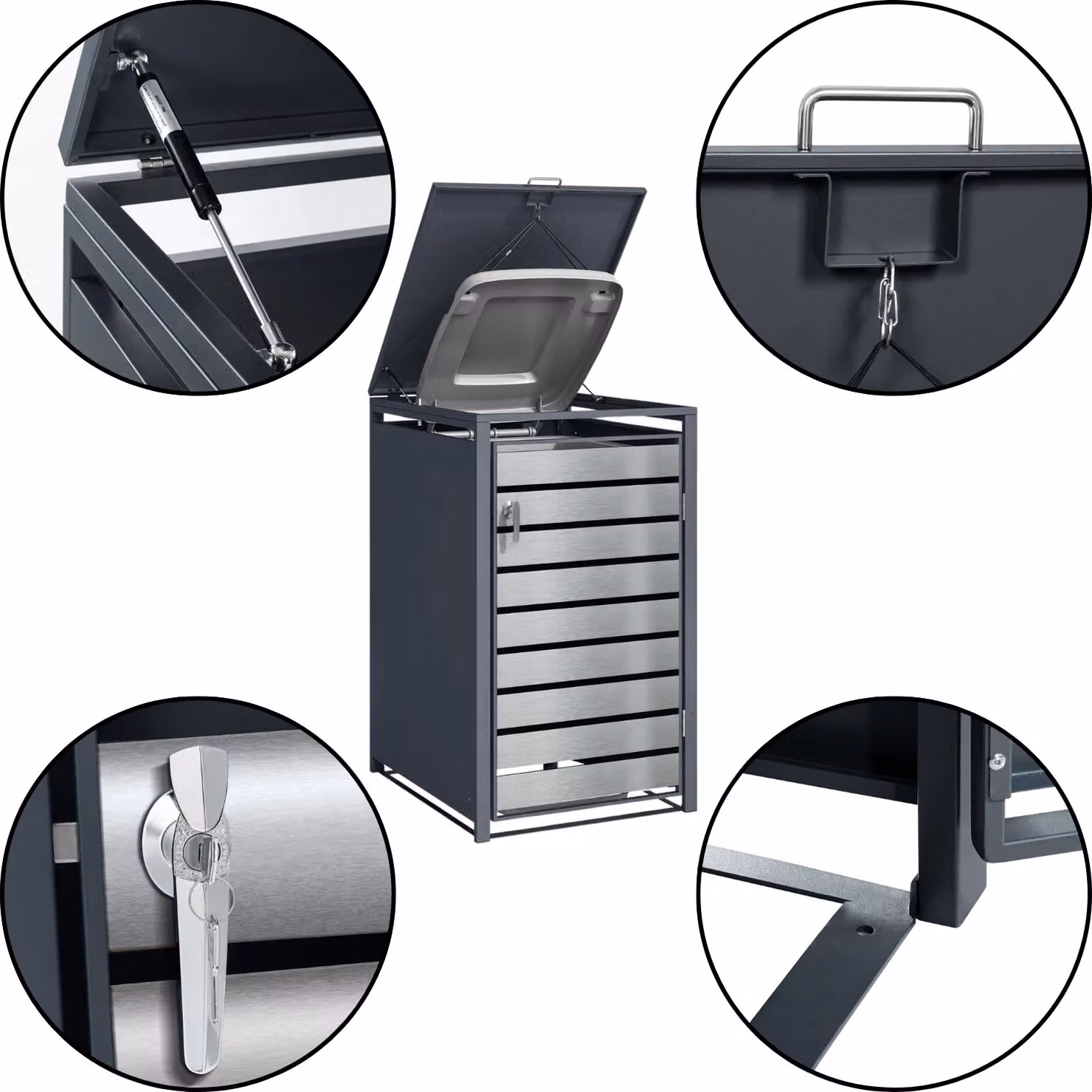 Phoenix Safe Company GB4426ASK Quad Wheelie Bin Storage in Silver Effect, W/D/H: 264 x 80 x 116 cm – 2
