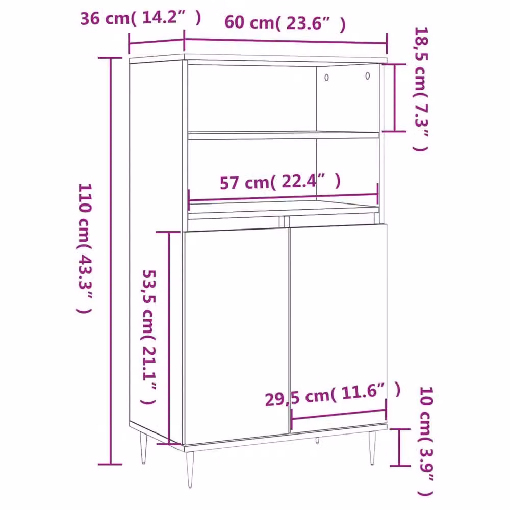 Berkfield Home Smoked Oak Highboard in Brown, W/D/H: 60 x 36 x 110 cm – 4
