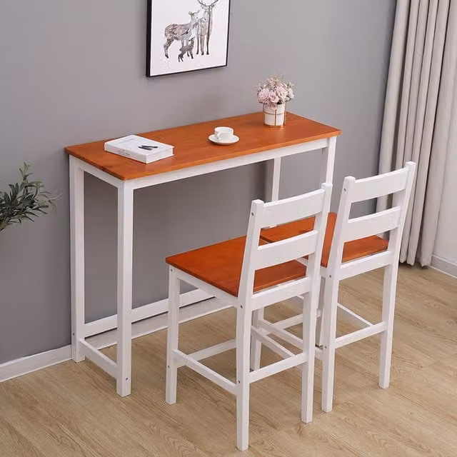 Westwood Modern Rectangular Pine Wood Dining Table and Chairs Set in White and Orange