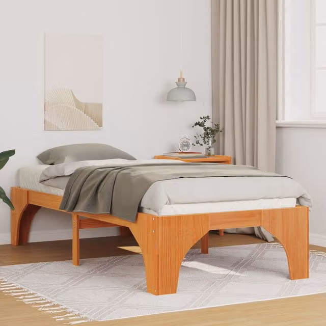 Berkfield Home Floor Bed Frame with Storage in Brown, Solid Pine Wood, W/D/H: 90 x 190 x 40 cm – 1