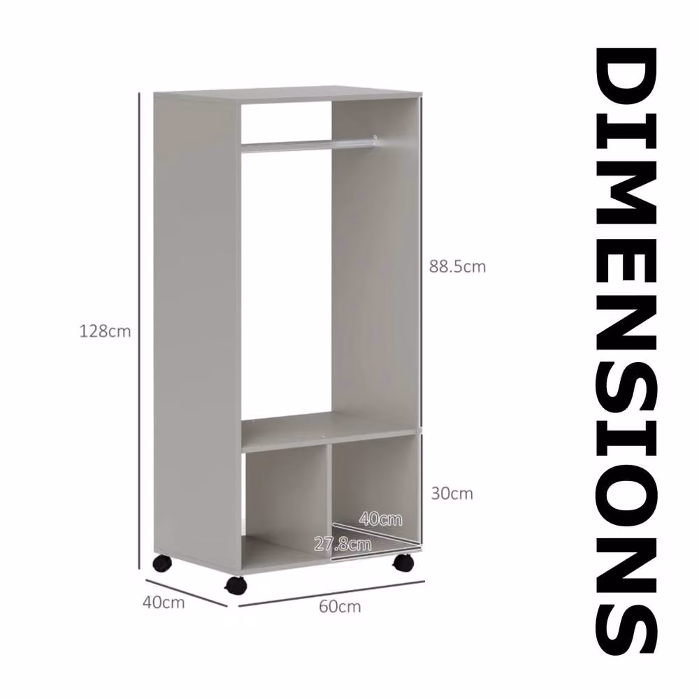 Pirlo Plush Open Wardrobe Clothes Rail with Storage Shelves on Wheels, Grey, W/D/H: 128 x 40 x 40 cm – 4