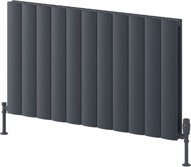 Bathroom Kingdom Loco Anthracite Double Oval Horizontal Aluminium Radiator, Grey, W: 104 cm, H: 60 cm