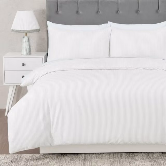 MHG Living White Striped Cotton and Polyester Duvet Cover and Pillowcase Set, W: 140 cm, H: 200 cm