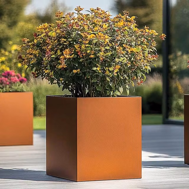 Woven Wood Copper Square Planter with Galvanised Steel Tub, 60 cm