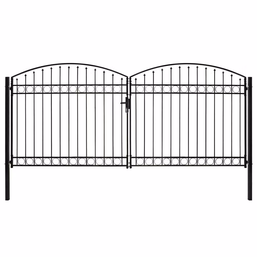 Berkfield Home Elegant Steel Double Swing Fence Gate with Arched Top, Black, W: 400 cm, H: 200 cm – 1