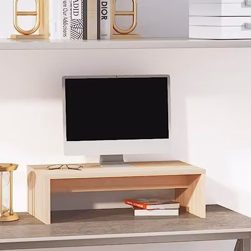 vidaXL Monitor Stand in Natural Solid Pine Wood, W: 50 cm, D: 27 cm, H: 15 cm – 2