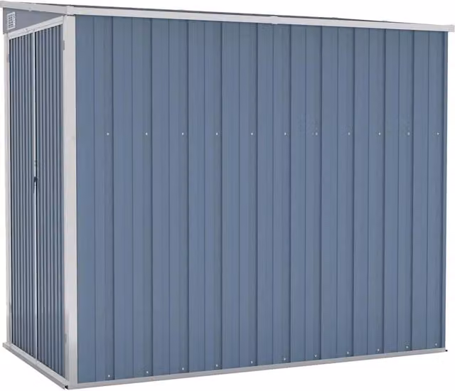 Berkfield Home Wall-mounted Lean-to Garden Shed in Grey Galvanised Steel, W/D/H: 118 x 194 x 178 cm