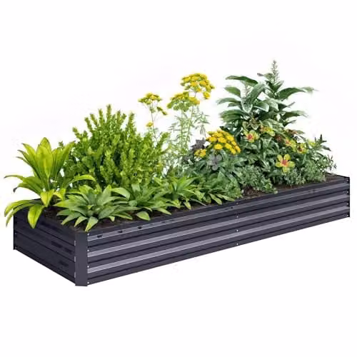 Outsunny Galvanised Steel Raised Garden Bed, Grey, W: 241 cm, D: 90.5 cm, H: 30 cm – 1