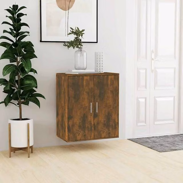 Berkfield Home Smoked Oak Shoe Cabinet in Brown, W/D/H: 60 x 35 x 70 cm