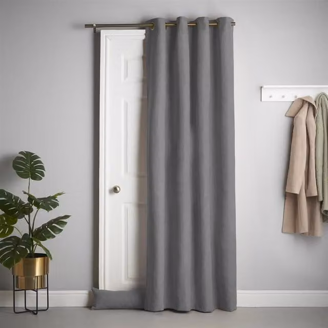 Livinluxury Grey Velvet Chenille Thermal Fleece Lined Blackout Door Curtain