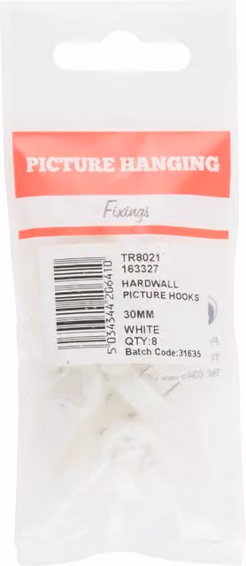 Hiatt White Hardwall Wall Hooks, Pack of 8