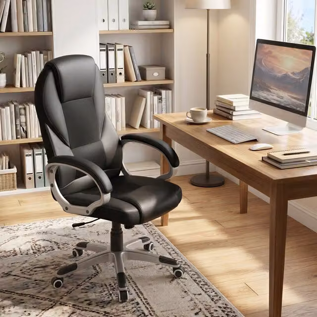 SONGMICS Executive Office Chair in Black PU Leather with Headrest and Armrests