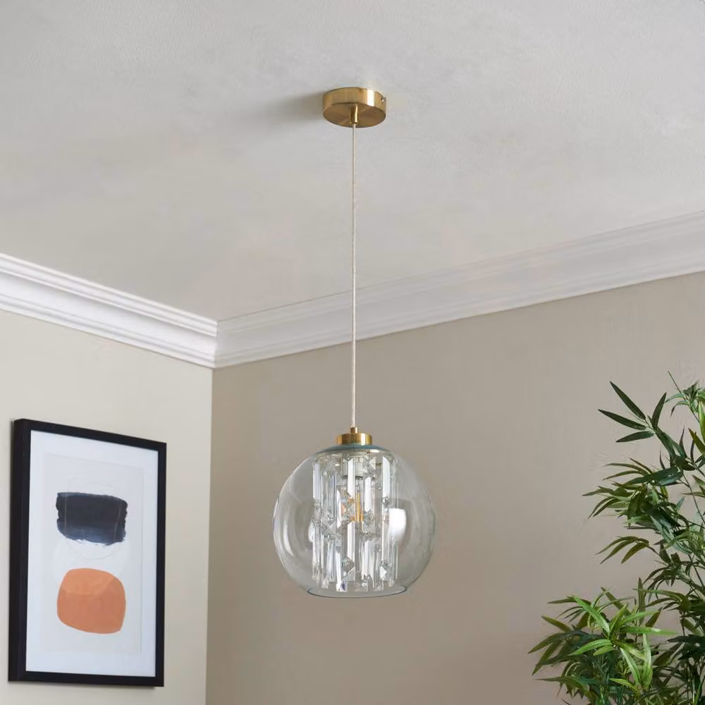 First Choice Lighting Mallorie Gold and Satin Brass Jewelled Glass Pendant Light – 2