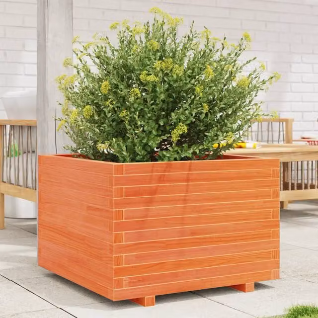 Berkfield Home Garden Planter Tub in Brown Solid Wood, W: 70 cm, D: 70 cm, H: 49.5 cm