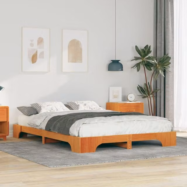 Berkfield Home Floor Bed Frame with Storage in Brown, Solid Pine Wood, W/D/H: 140 x 220 x 20 cm – 1