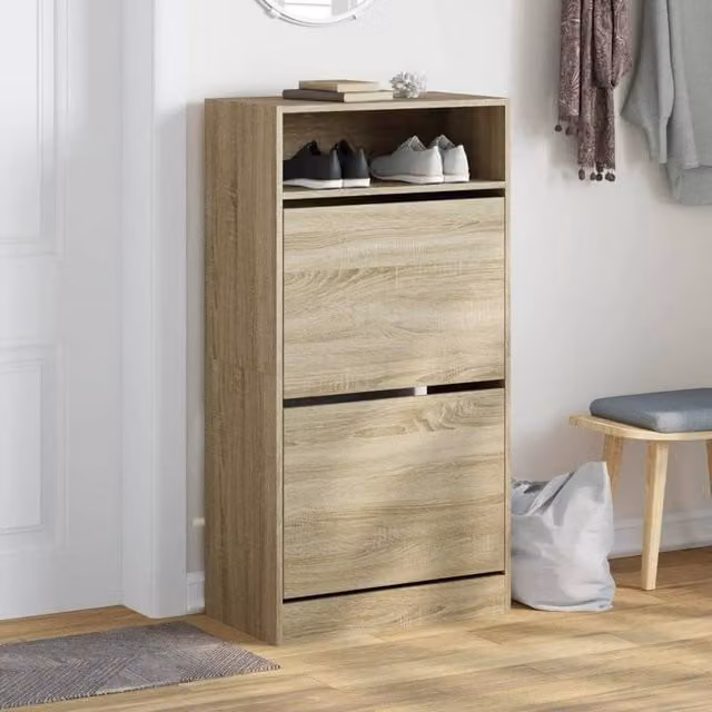 Berkfield Home Sonoma Oak Shoe Cabinet in Beige, W/D/H: 60 x 34 x 116 cm