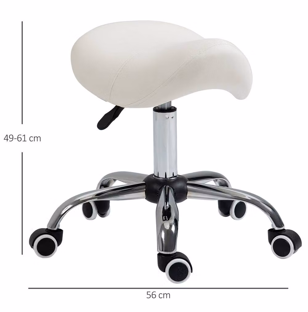 STILVORA Height Adjustable Beauty Stool in Cream with Synthetic Leather and Castors, W/D/H: 49 x 49 x 61 cm – 2