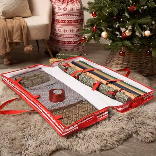 OHS Nordic Christmas Wrapping Paper Storage Organiser Bag in Red and White – 2