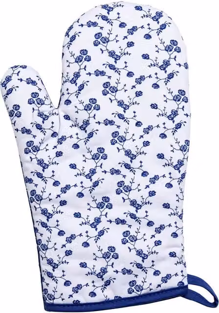 Orsina Blue Rose Single Oven Glove in Blue Cotton with Quilted Heat Protection