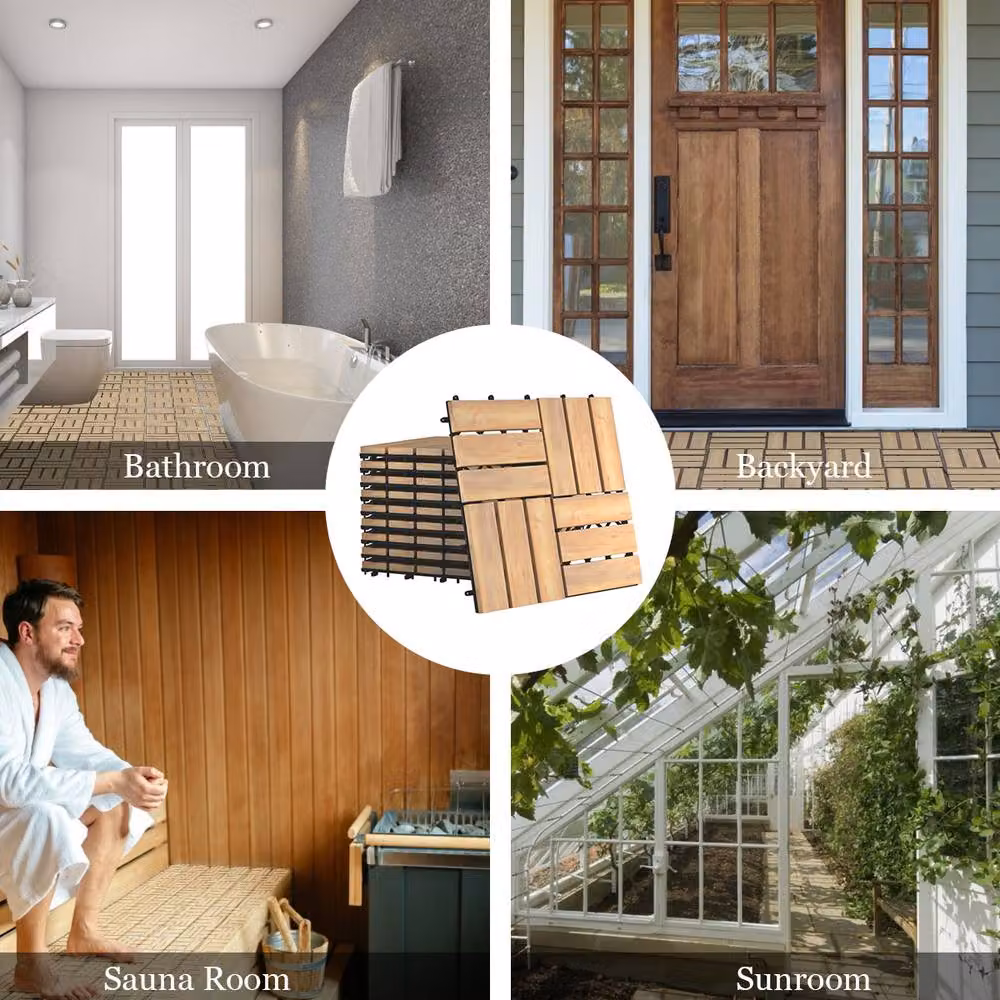 Gymax 10 Pack Interlocking Wooden Floor Deck Tiles in Beige, 30 x 30 cm – 2