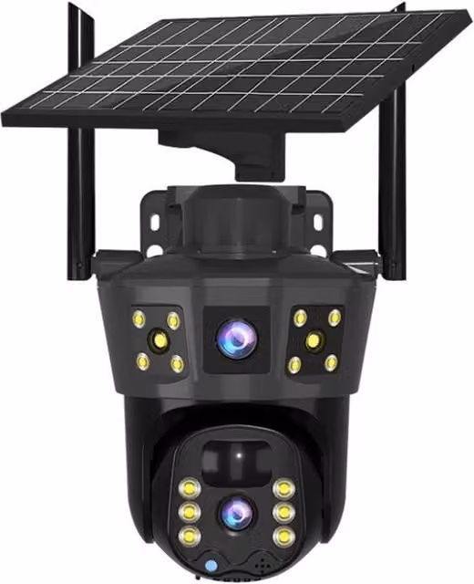 VOGREX 3-Screen Solar WiFi Outdoor Wireless CCTV Surveillance Camera in Black