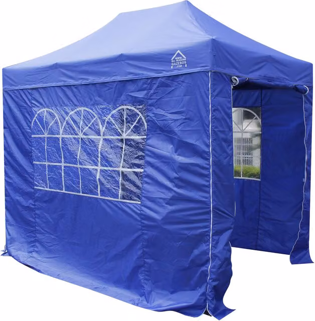 Royal Blue All Seasons Pop Up Gazebo with 4 Heavyweight Side Panels, W: 3 m, D: 2 m