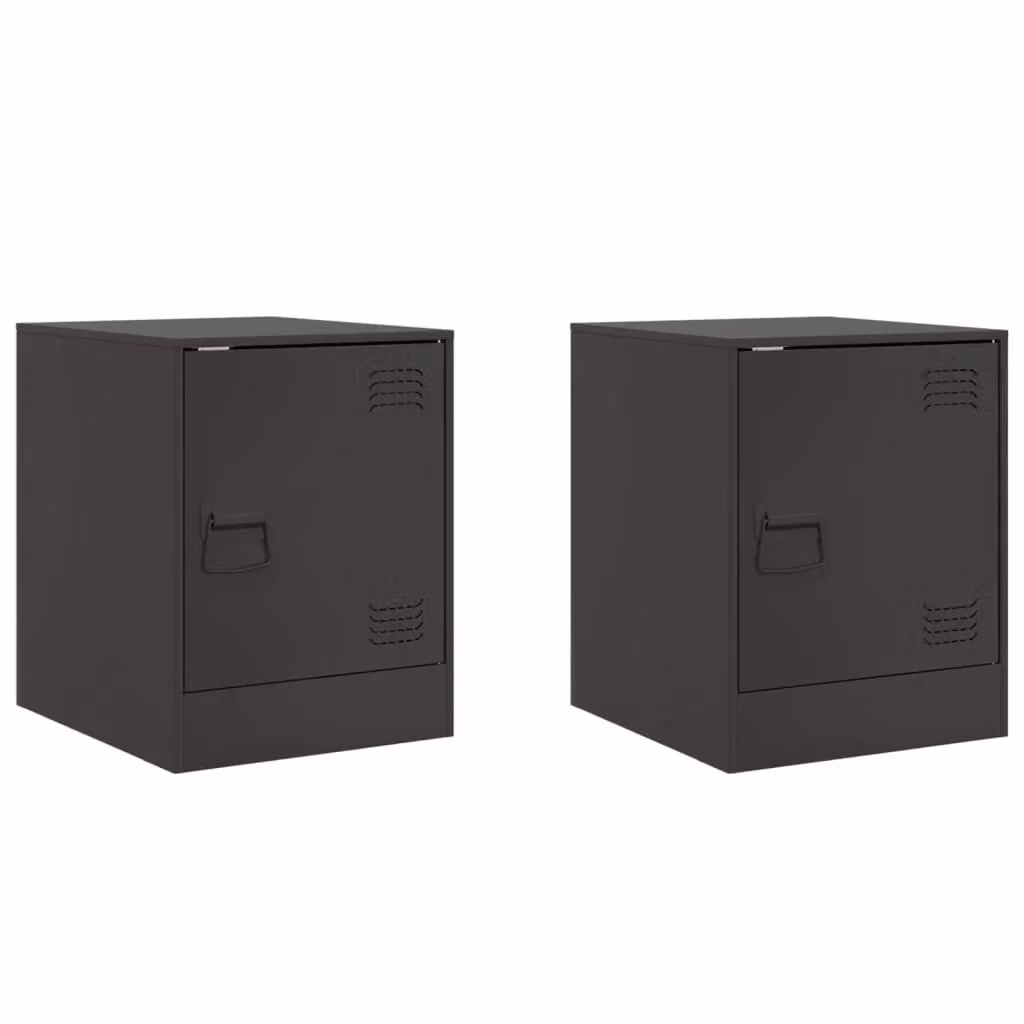 Berkfield Home Set of 2 Black Metal Bedside Cabinets, W/D/H: 34.5 x 39 x 44 cm – 1